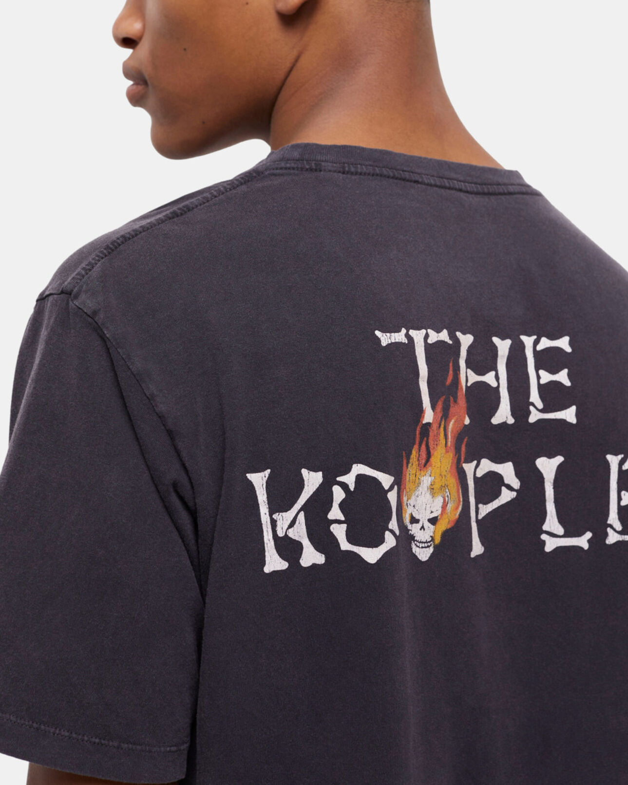 The Kooples MEN BLACK WASHED men's black t-shirt with skull on fire print