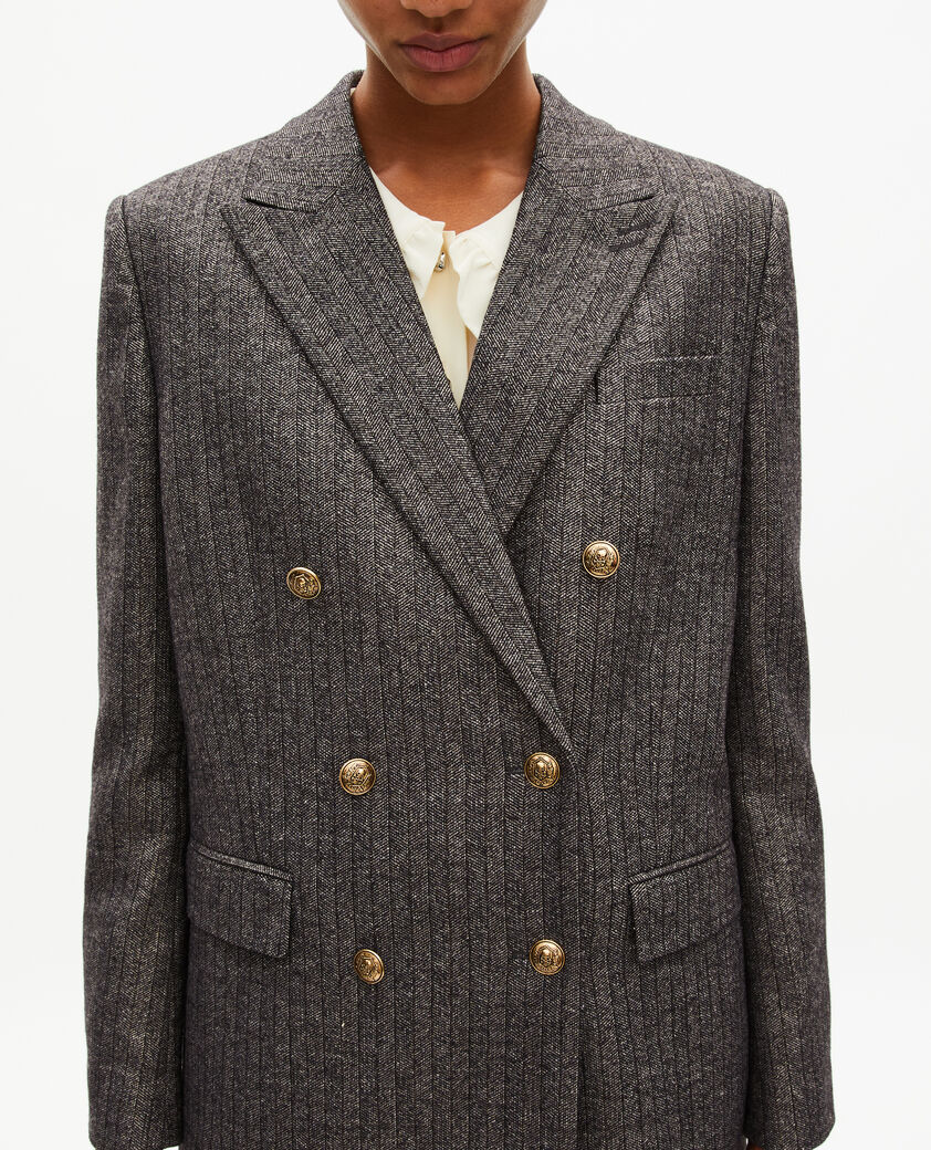 The Kooples WOMEN BLACK gold and black lurex herringbone suit jacket