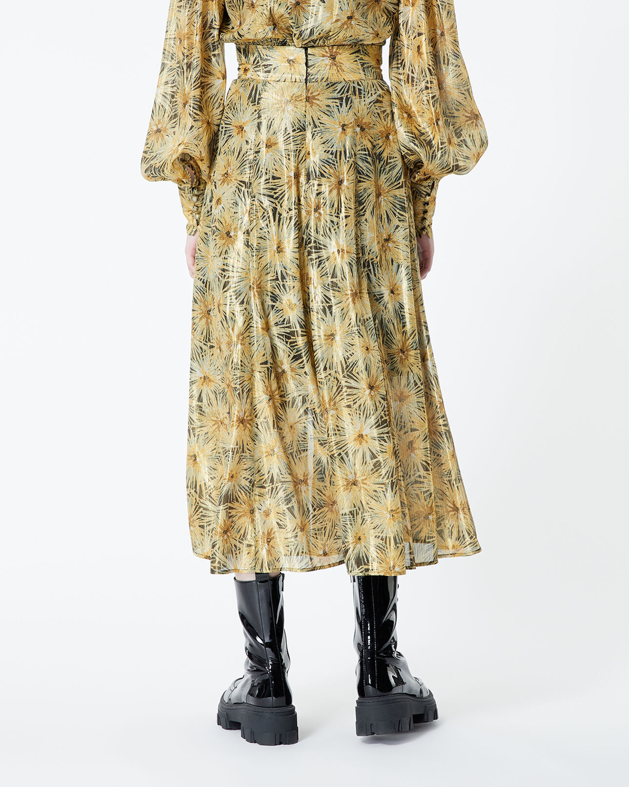 The Kooples MUJER BLACK / GOLD falda larga fluida motivo dorado