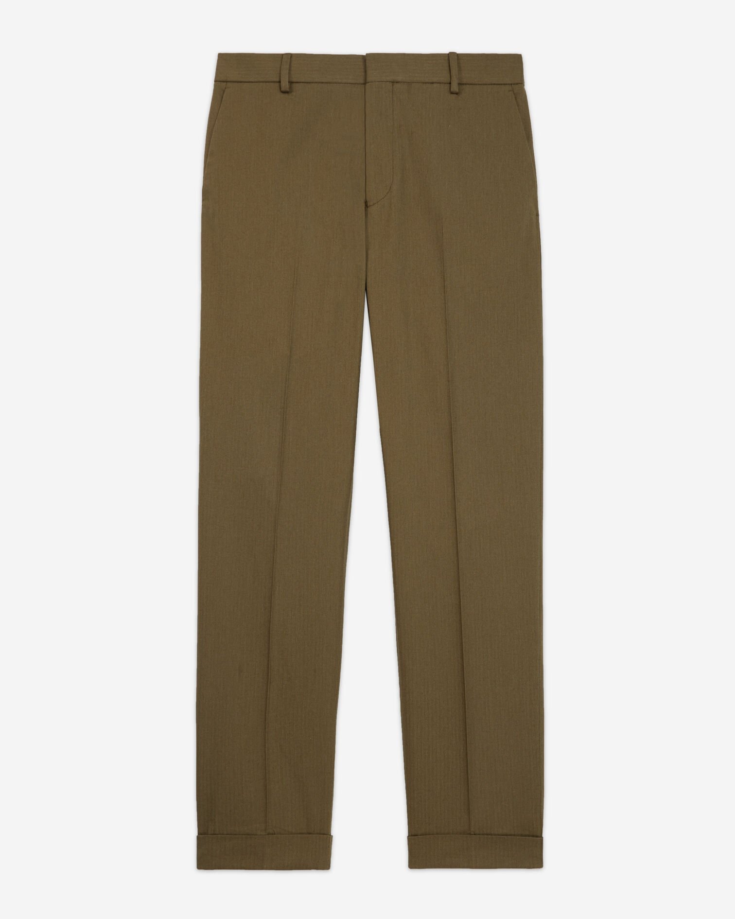 Pantalon carotte coton kaki à revers, KAKI, hi-res image number null