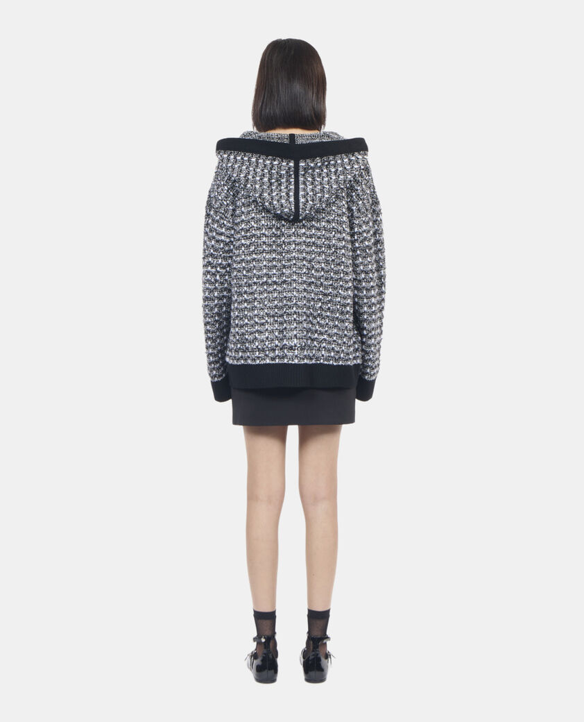 The Kooples WOMEN BLACK / WHITE black and white tweed hooded cardigan