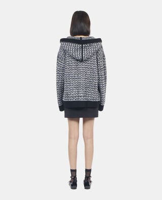 The Kooples FEMME BLACK / WHITE cardigan &agrave; capuche en tweed noir et blanc
