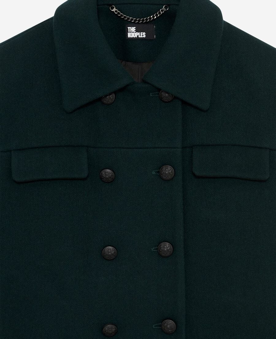 The Kooples WOMEN BOTTLE GREEN dark green wool short jacket