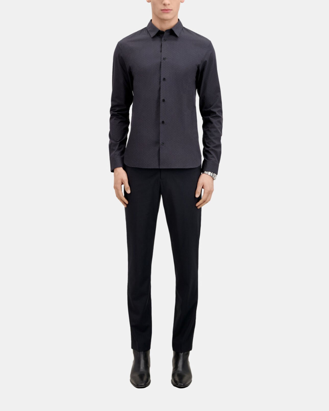 The Kooples MEN BLACK charcoal gray shirt with micro patterns