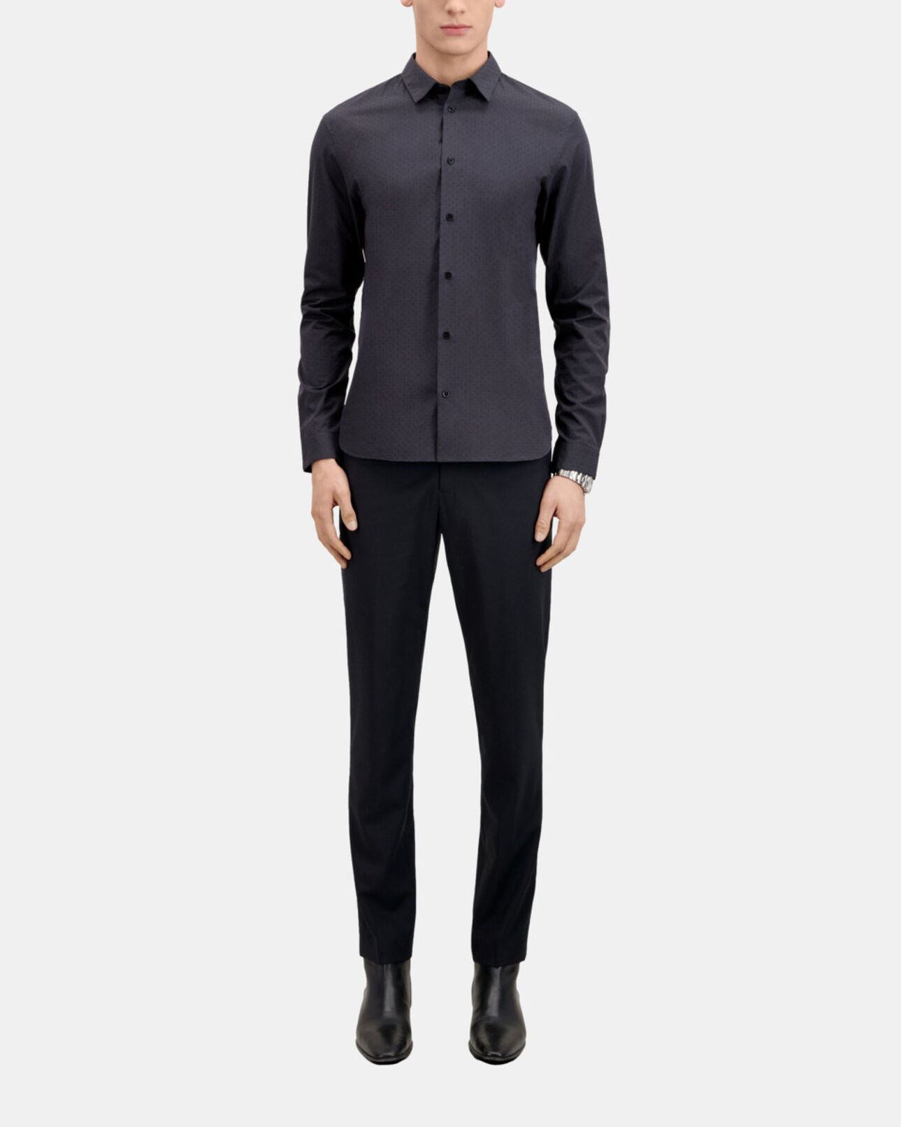 The Kooples MEN BLACK charcoal gray shirt with micro patterns