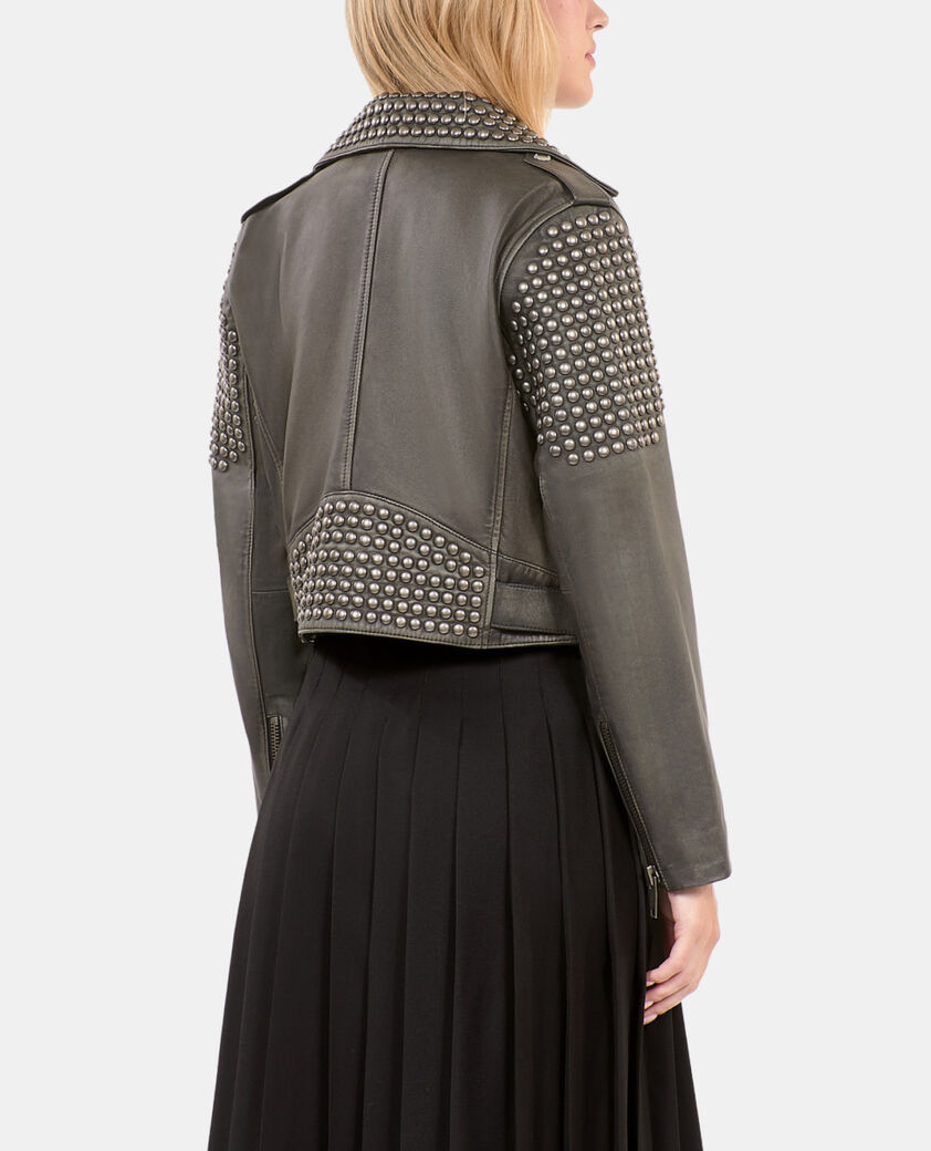 The Kooples FEMME BLACK blouson clouté en cuir noir