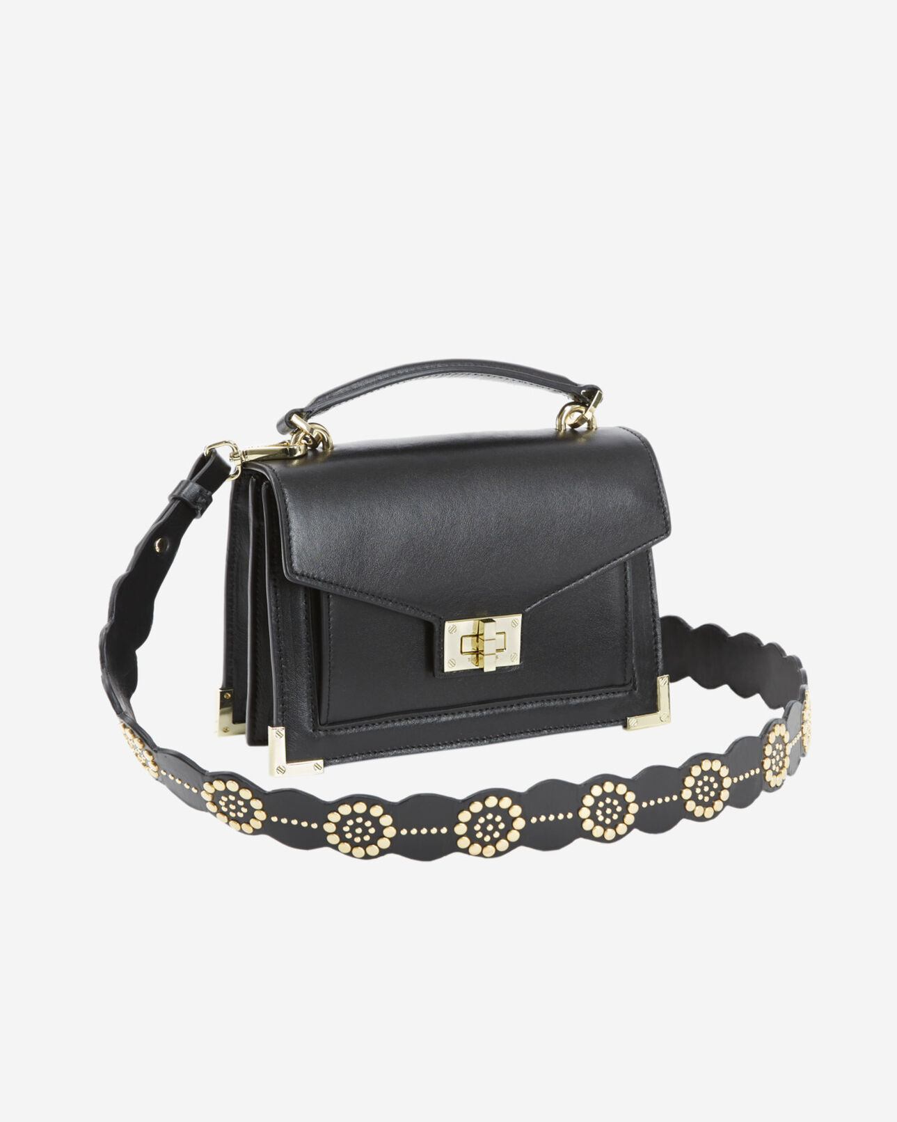 The Kooples WOMEN BLACK / GOLD black leather handle with gold flower details