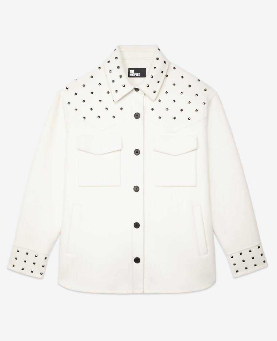 ecru wool-blend overshirt-style jacket with studs