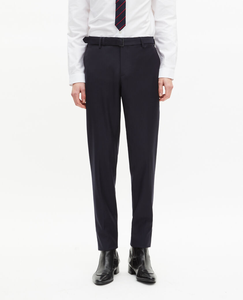 The Kooples HOMME DARK NAVY pantalon de costume en laine à ceinture intégrée bleu coupe ajustée