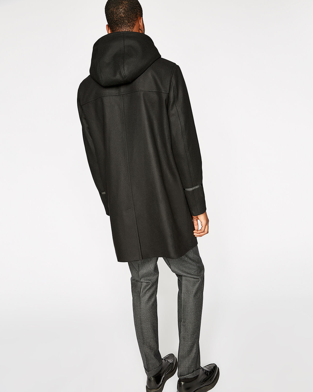 The Kooples MEN BLACK black duffle coat with leather inserts