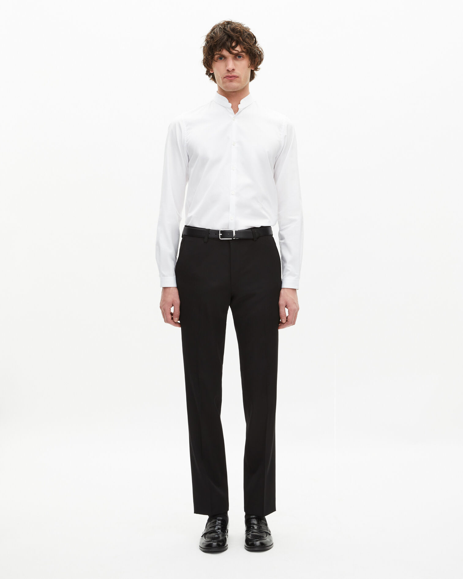 White shirt with officer collar, WHITE, hi-res image number null