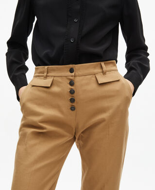 The Kooples F BEIGE flare pants in beige cotton and linen