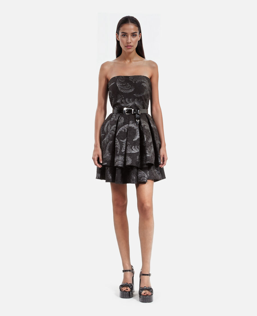 The Kooples DAMEN BLACK / SILVER schwarzes trägerloses kurzes jacquardkleid
