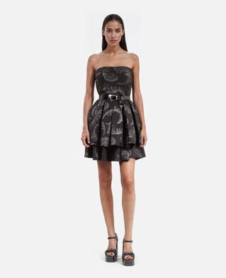 The Kooples FEMME BLACK / SILVER robe courte bustier en jacquard noire