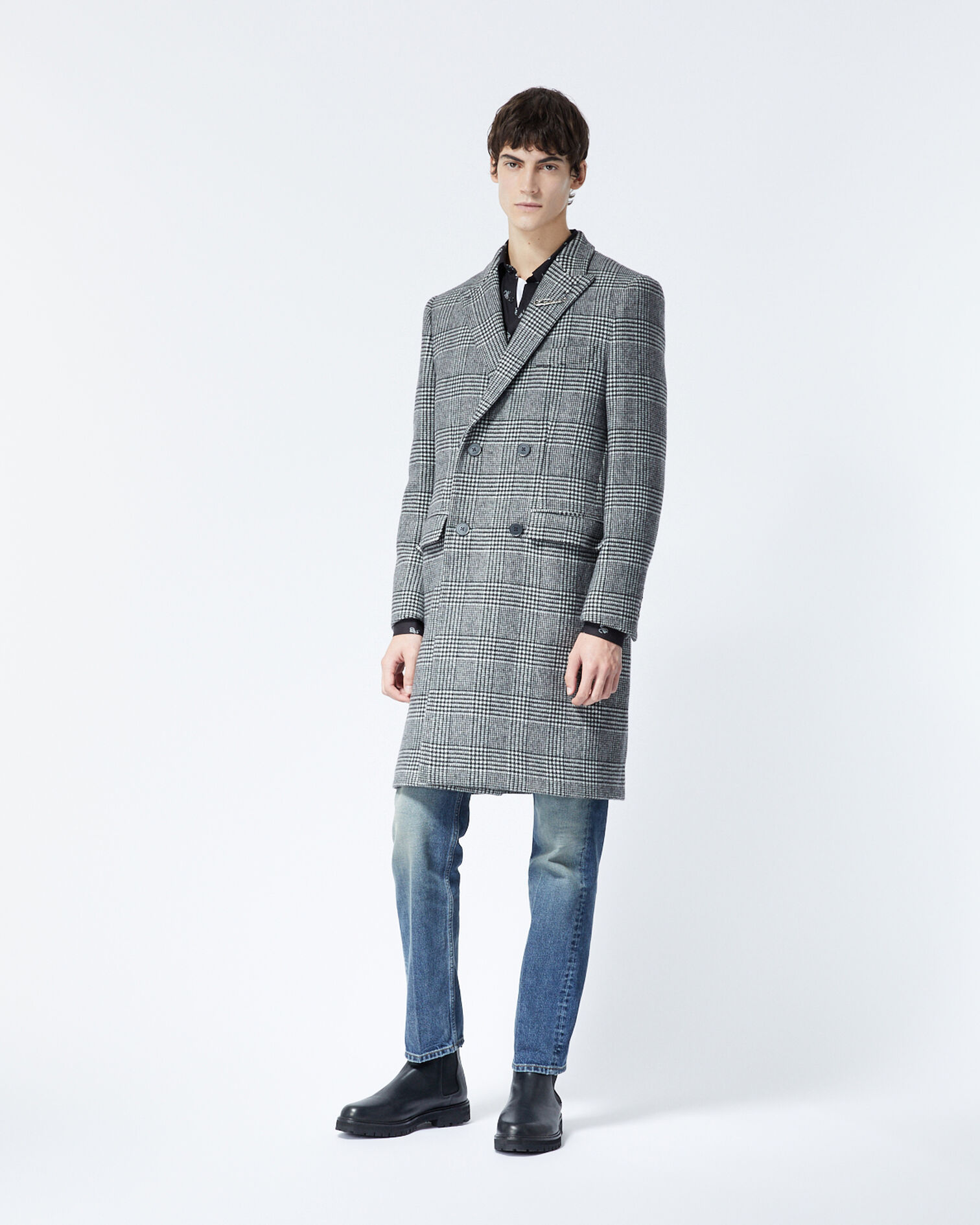 Manteau noir et blanc laine imprimée, BLACK WHITE, hi-res image number null
