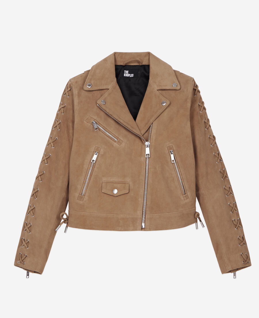 beige suede leather biker jacket