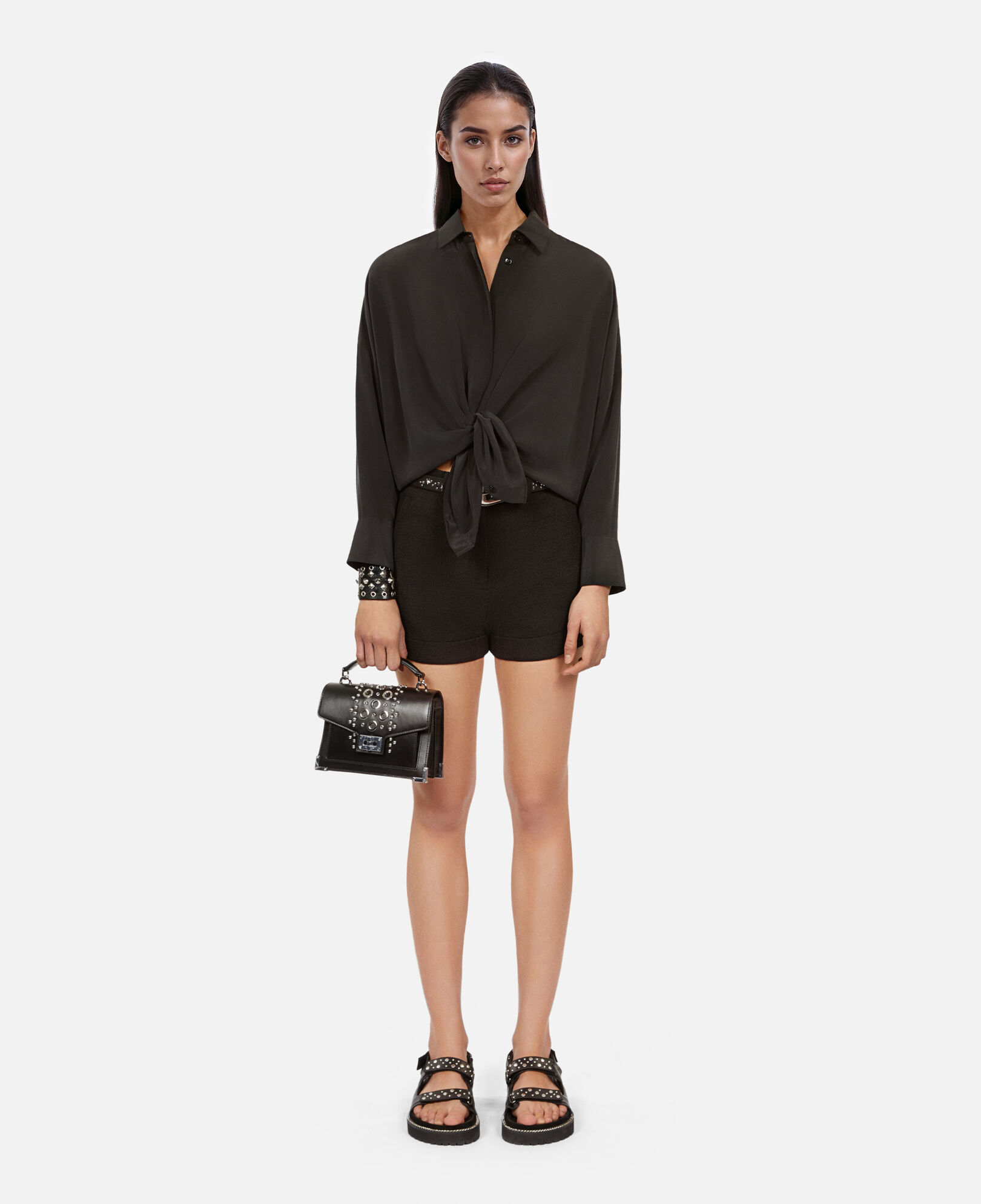 The Kooples WOMEN BLACK loose black washed silk shirt