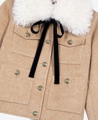 The Kooples FEMME BEIGE LINEN blouson col sherpa beige