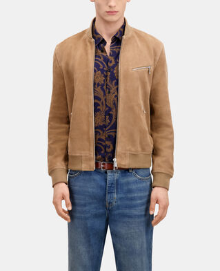 The Kooples HOMME BEIGE blouson avec zip en cuir suède beige