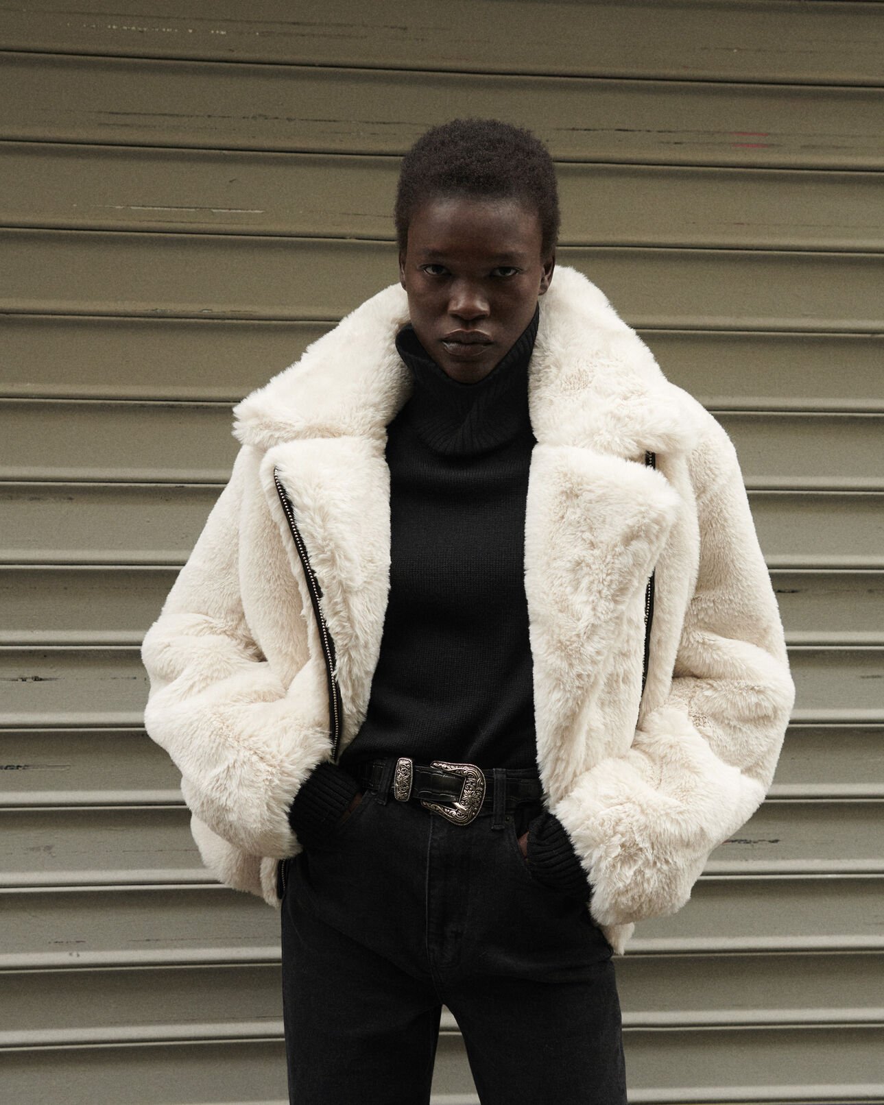 The Kooples WOMEN WHITE white faux fur coat with leather