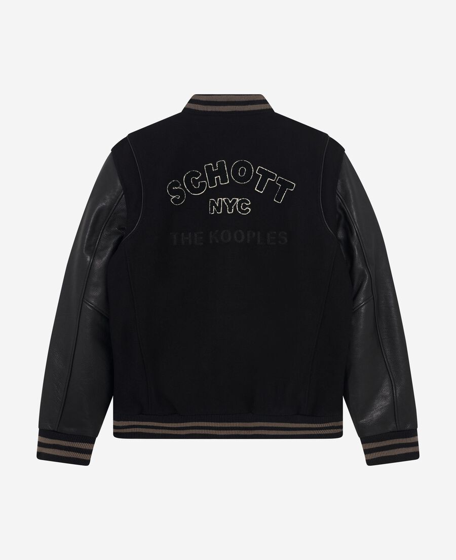 The Kooples HOMME BLACK blouson varsity en cuir noir