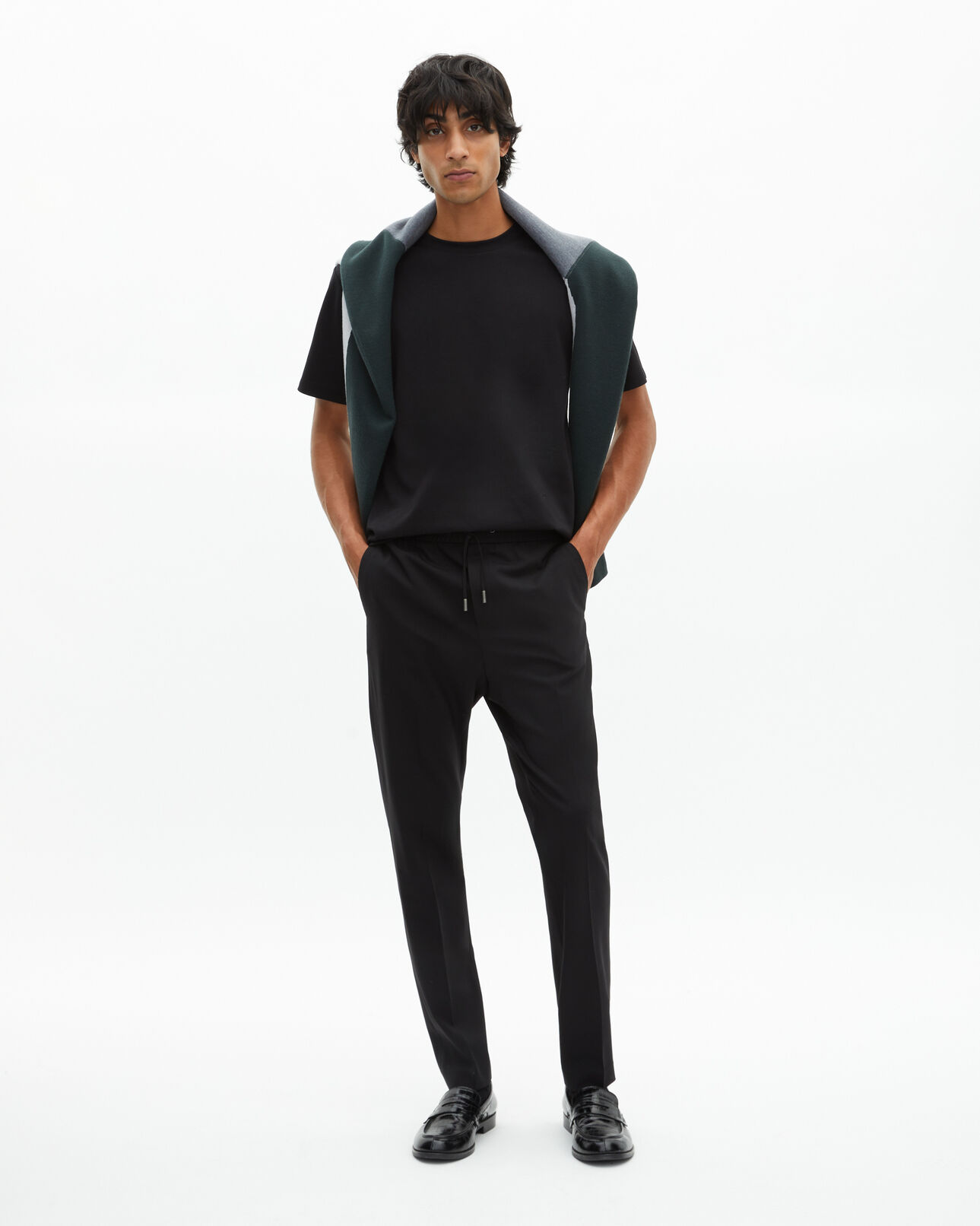 The Kooples H BLACK black wool straight elasticated trousers