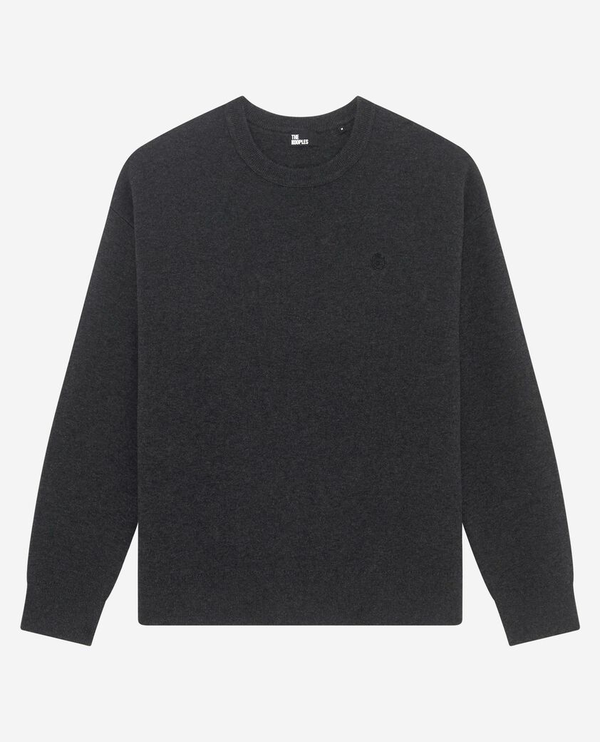 The Kooples HERREN DARK GREY MELANGE grauer doppelseitiger wollpullover mit rundhalsausschnitt