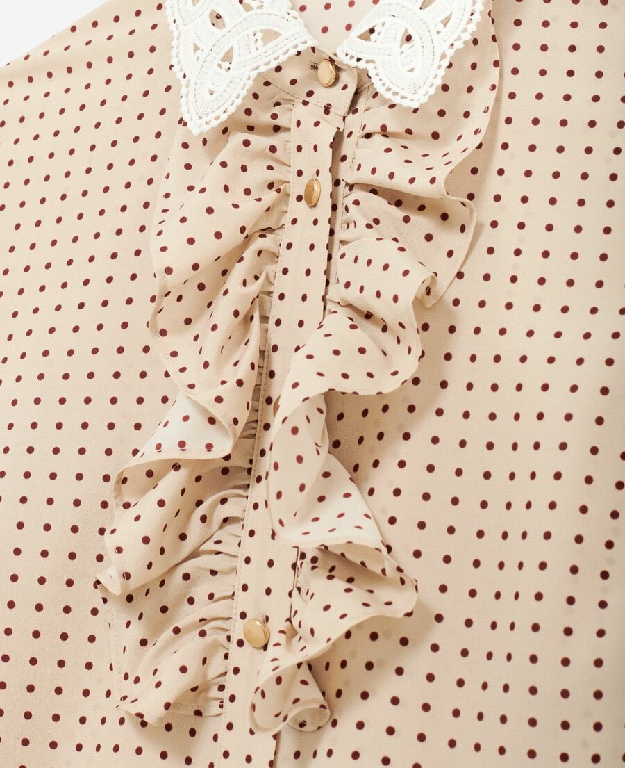 The Kooples DAMEN BEIGE / RED kurzarmhemd mit punkten in beige