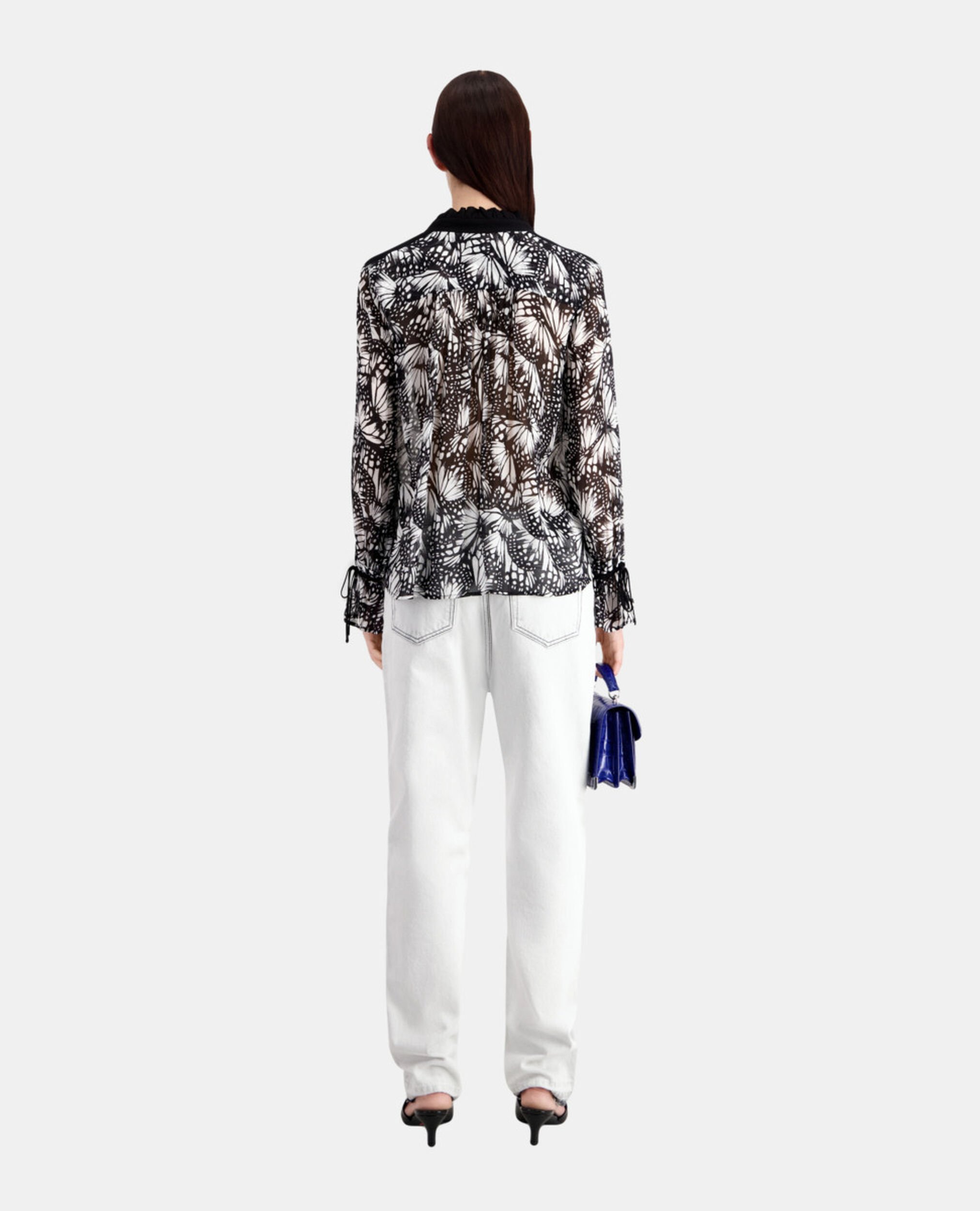 Printed top with contrasting details, BLACK WHITE, hi-res image number null