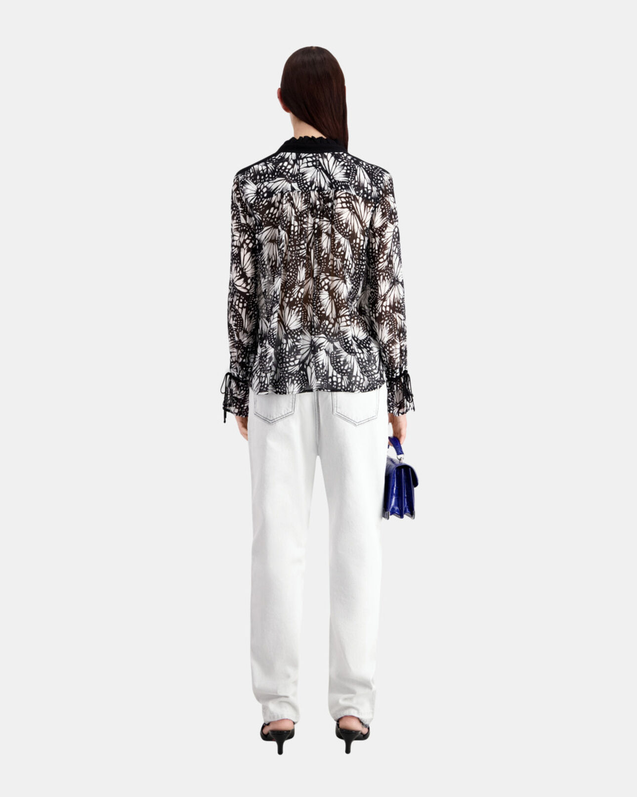The Kooples WOMEN BLACK WHITE printed top with contrasting details