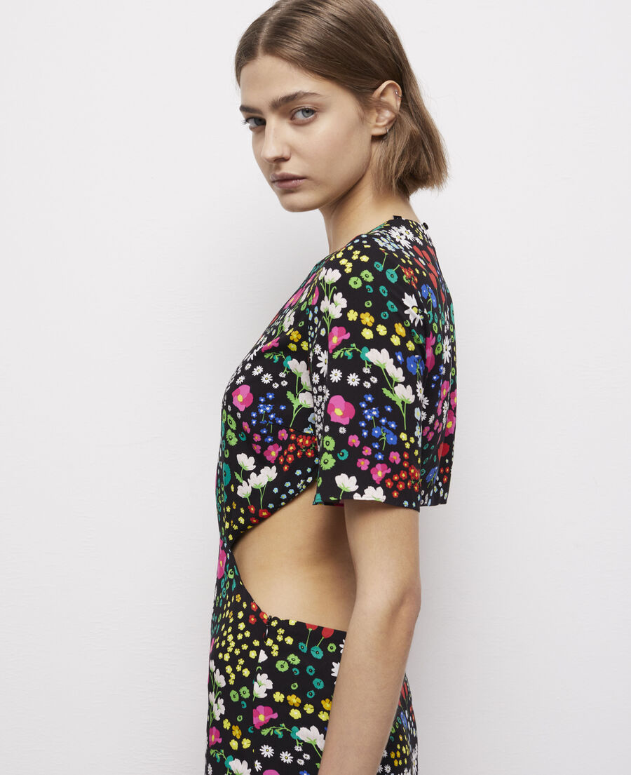 long printed dress with cut-out details