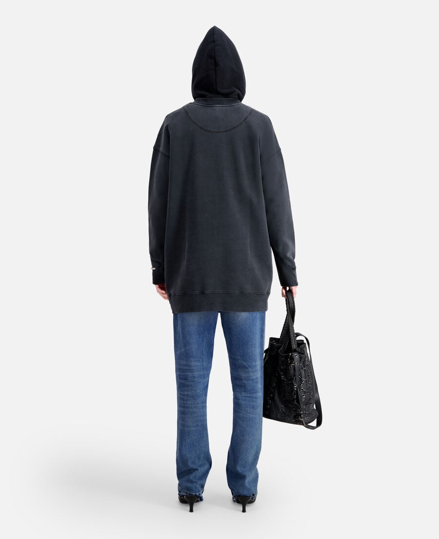 The Kooples FEMME BLACK WASHED robe femme type sweatshirt noire avec sérigraphie barking dog