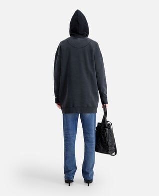 The Kooples FEMME BLACK WASHED robe femme type sweatshirt noire avec sérigraphie barking dog