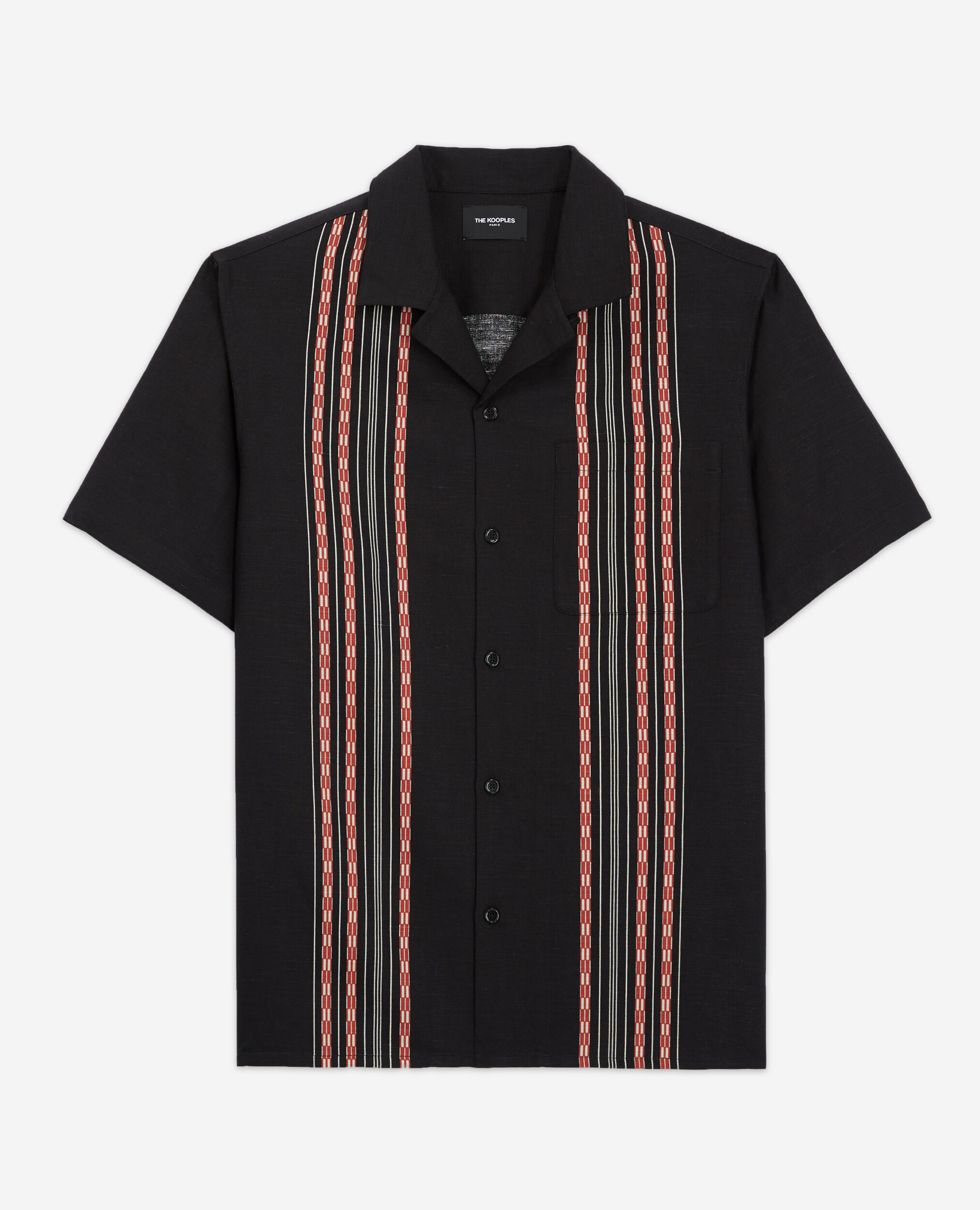 Cotton linen shirt with contrasting stripes, BLACK - RED, hi-res image number null