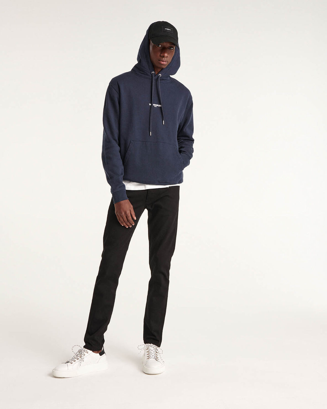The Kooples HOMME NAVY sweat bleu marine à capuche imprimé