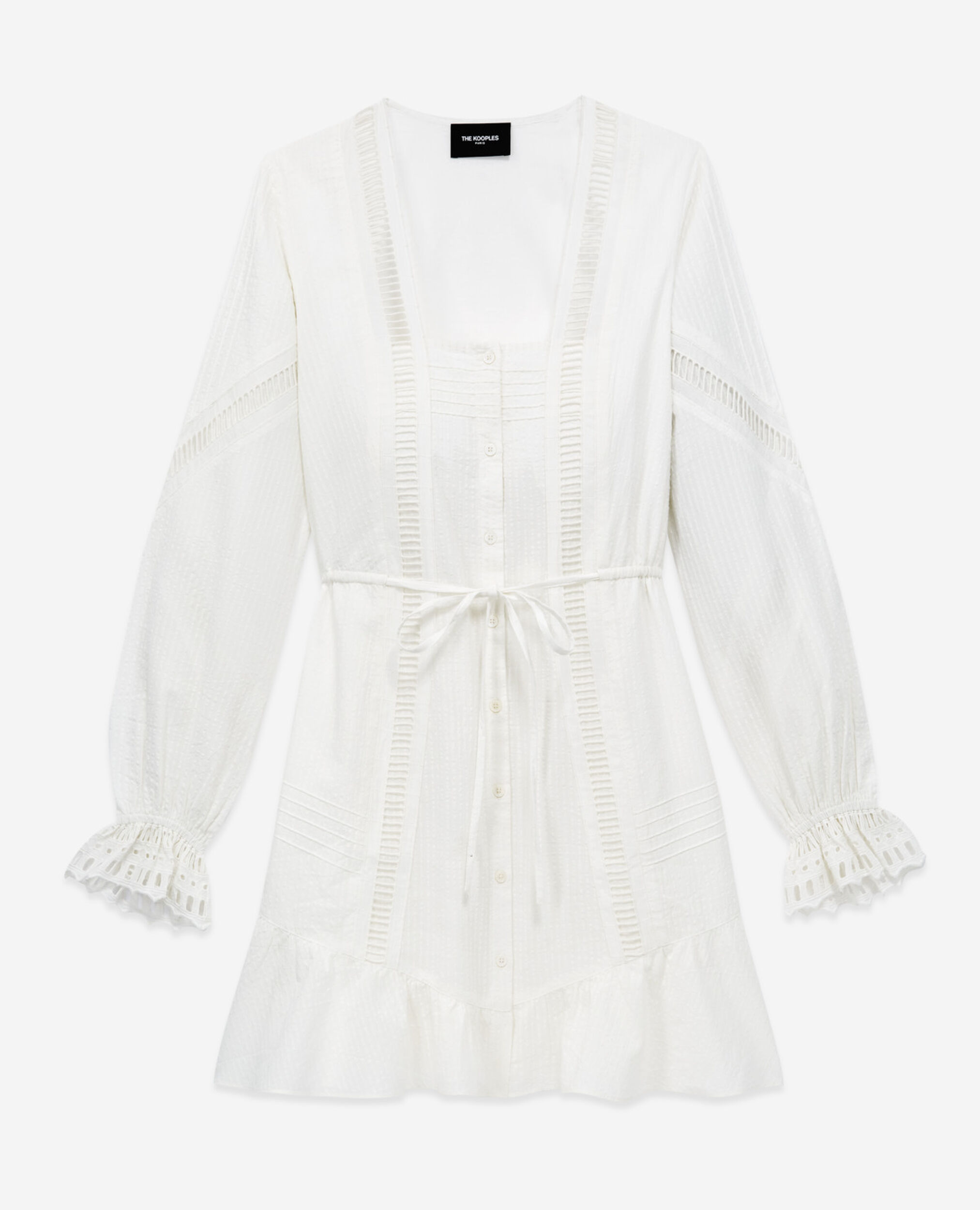 Short white light dress with embroidery, OFF WHITE, hi-res image number null