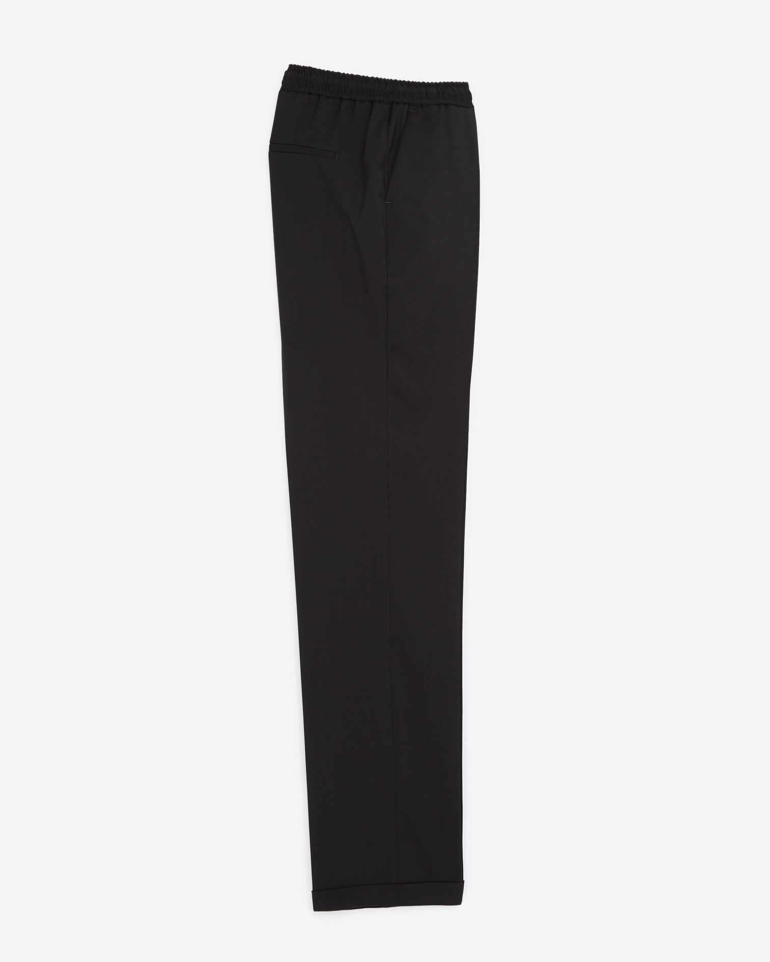 Straight-cut black wool pants with elastic, BLACK, hi-res image number null