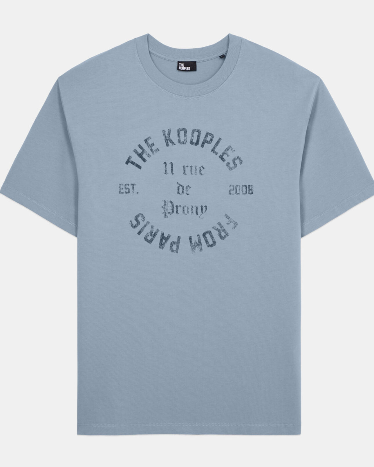The Kooples MEN BLUE GREY light blue t-shirt with 11 rue de prony serigraphy