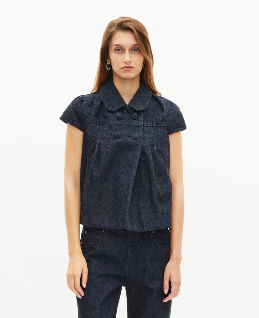 The Kooples FEMME BLUE ELECTRIC blouson manches courtes en denim bleu foncé