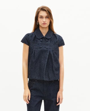 The Kooples FEMME BLUE ELECTRIC blouson manches courtes en denim bleu foncé