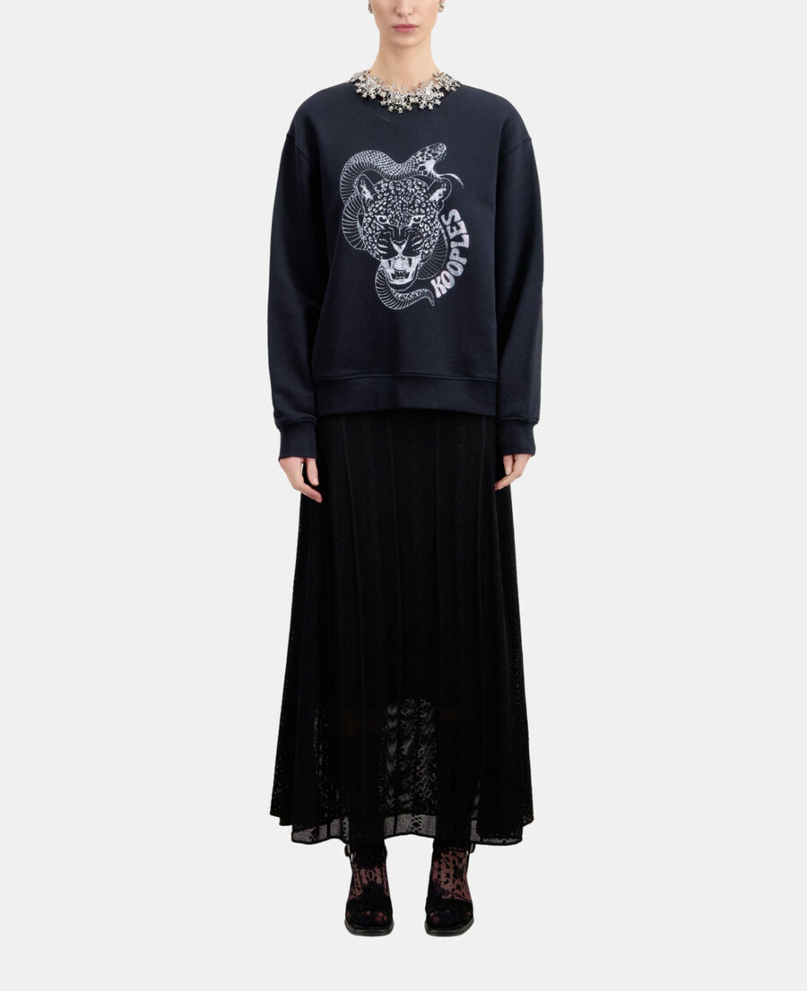The Kooples WOMEN BLACK black sweatshirt with snake leopard serigraphy