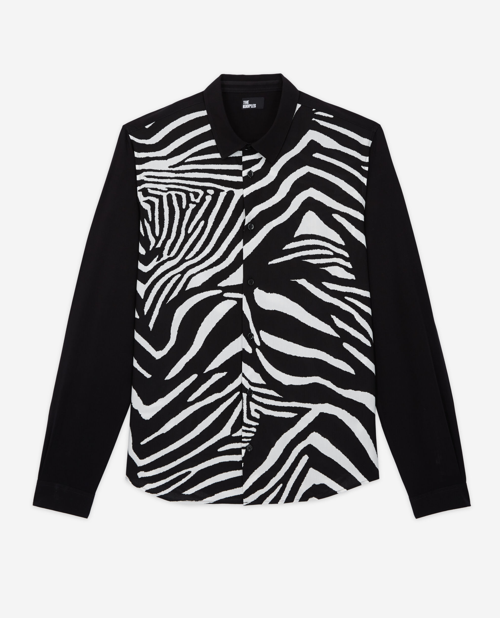 Printed classic-collar shirt, BLACK WHITE, hi-res image number null