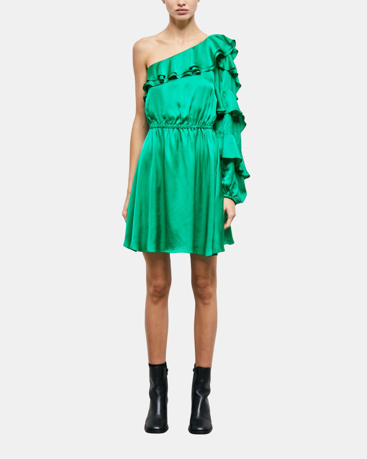 The Kooples WOMEN GREEN short asymmetric green dress