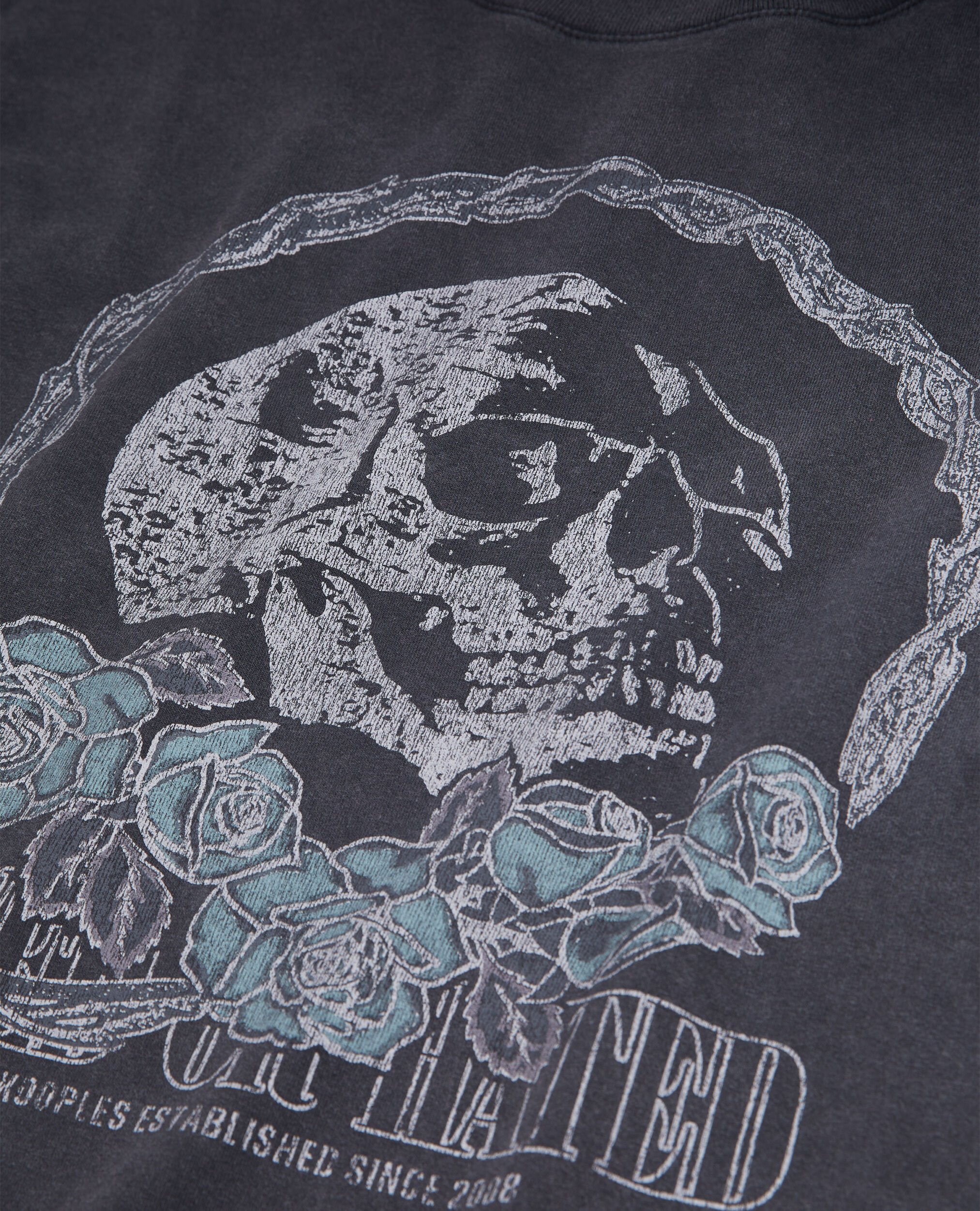 Schwarzes T-Shirt mit Vintage-Skull-Siebdruck, BLACK WASHED, hi-res image number null