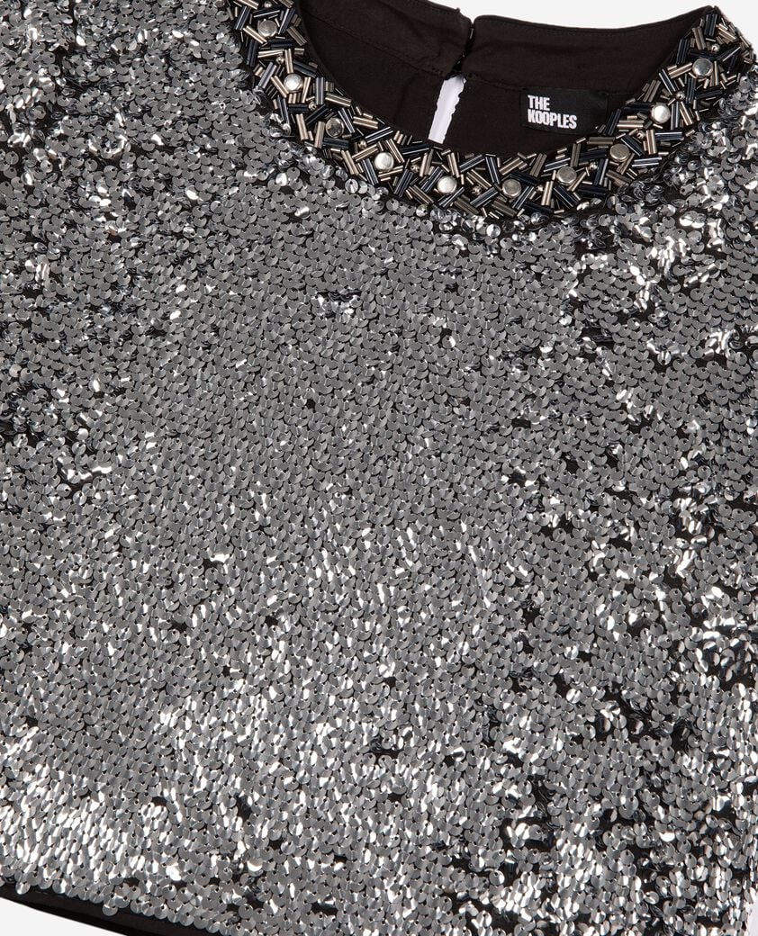 The Kooples WOMEN SILVER silver sequin crop top