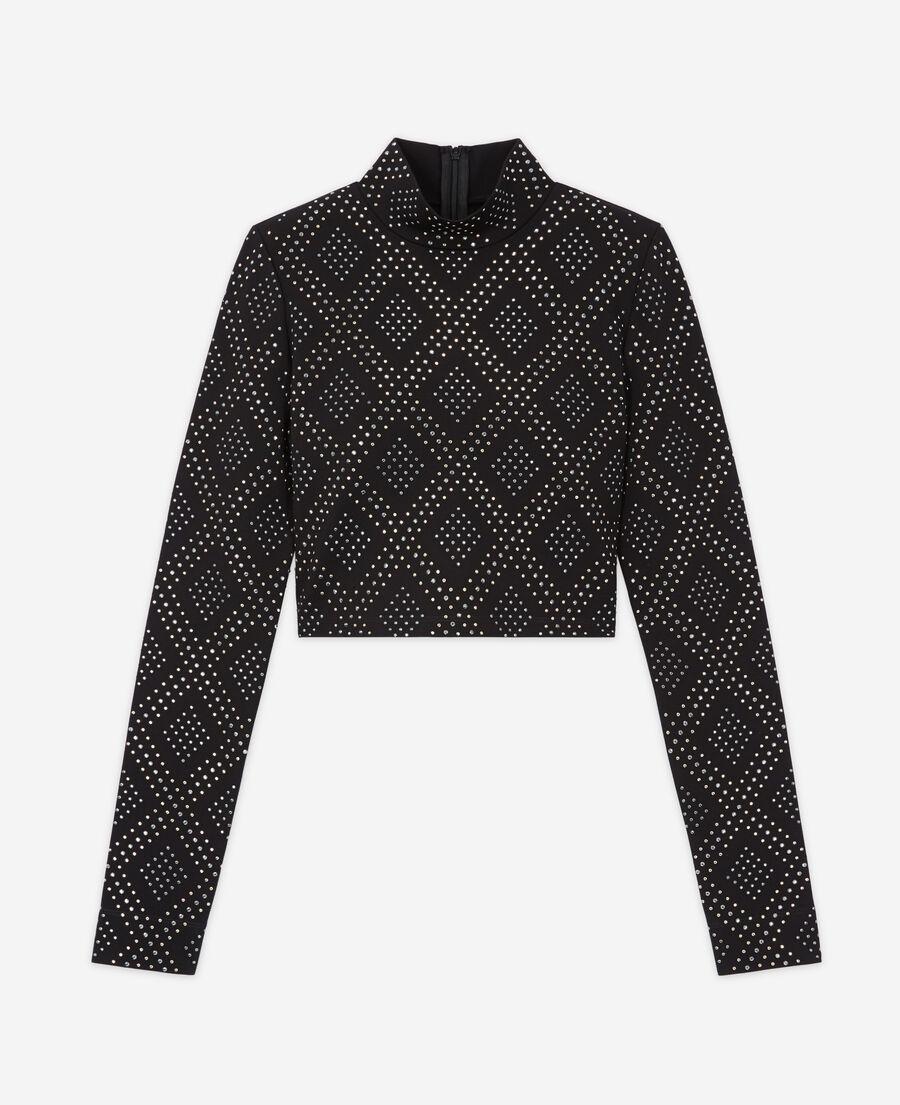 top à strass noir
