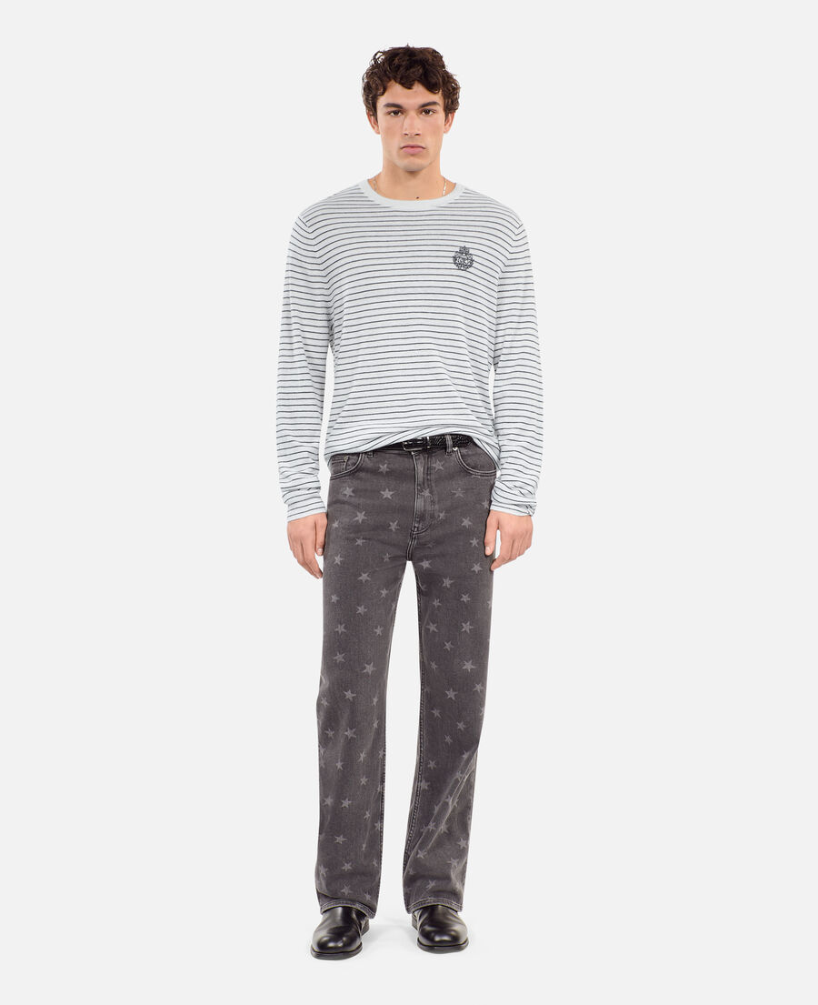 The Kooples HOMME WHITE / BLUE pull blason à rayures en laine et cachemire