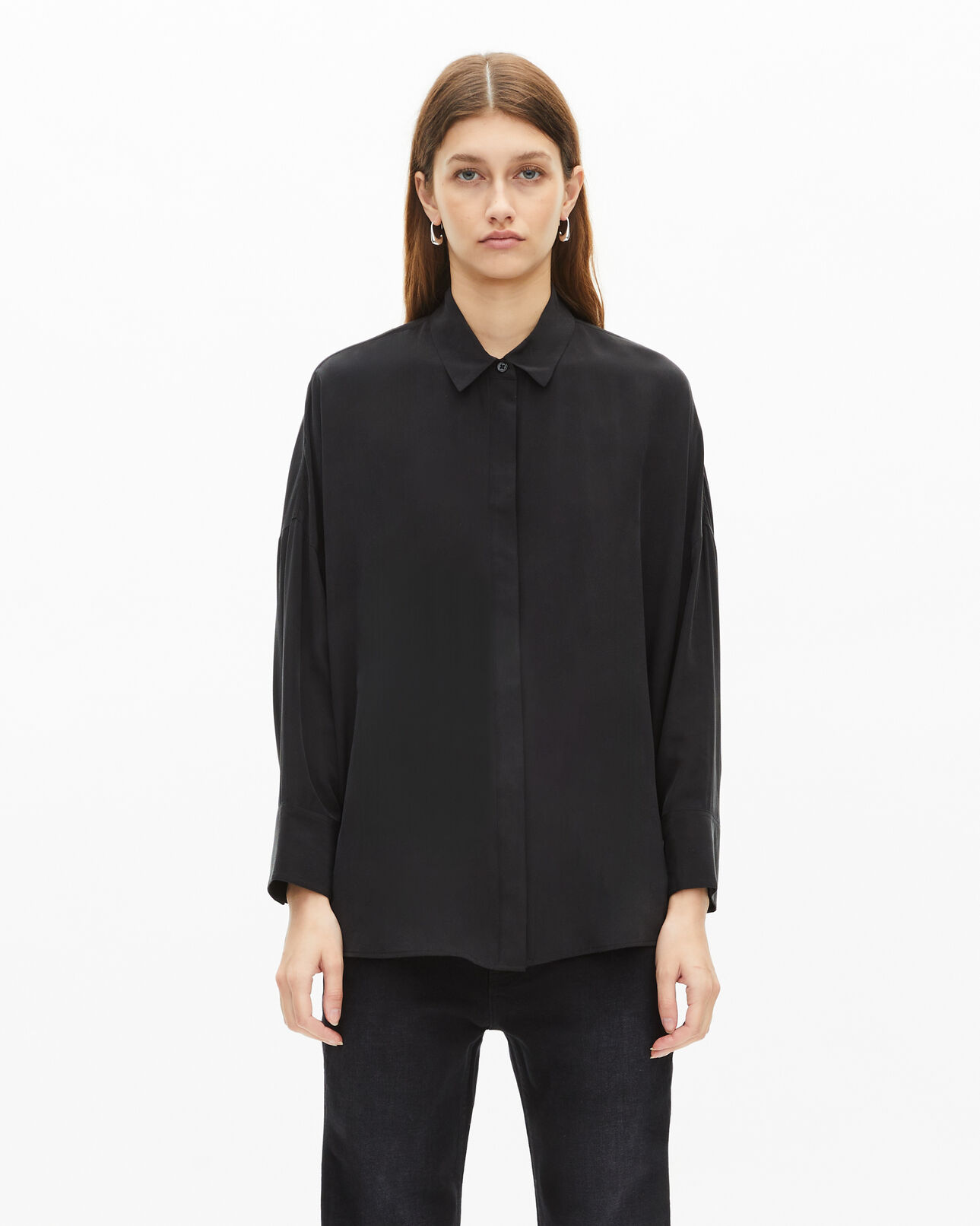 The Kooples WOMEN BLACK loose black washed silk shirt