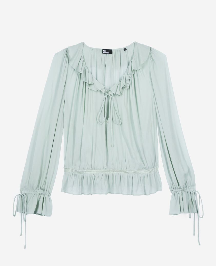 The Kooples DAMEN BLUE/GREEN blaue bluse mit rüschen