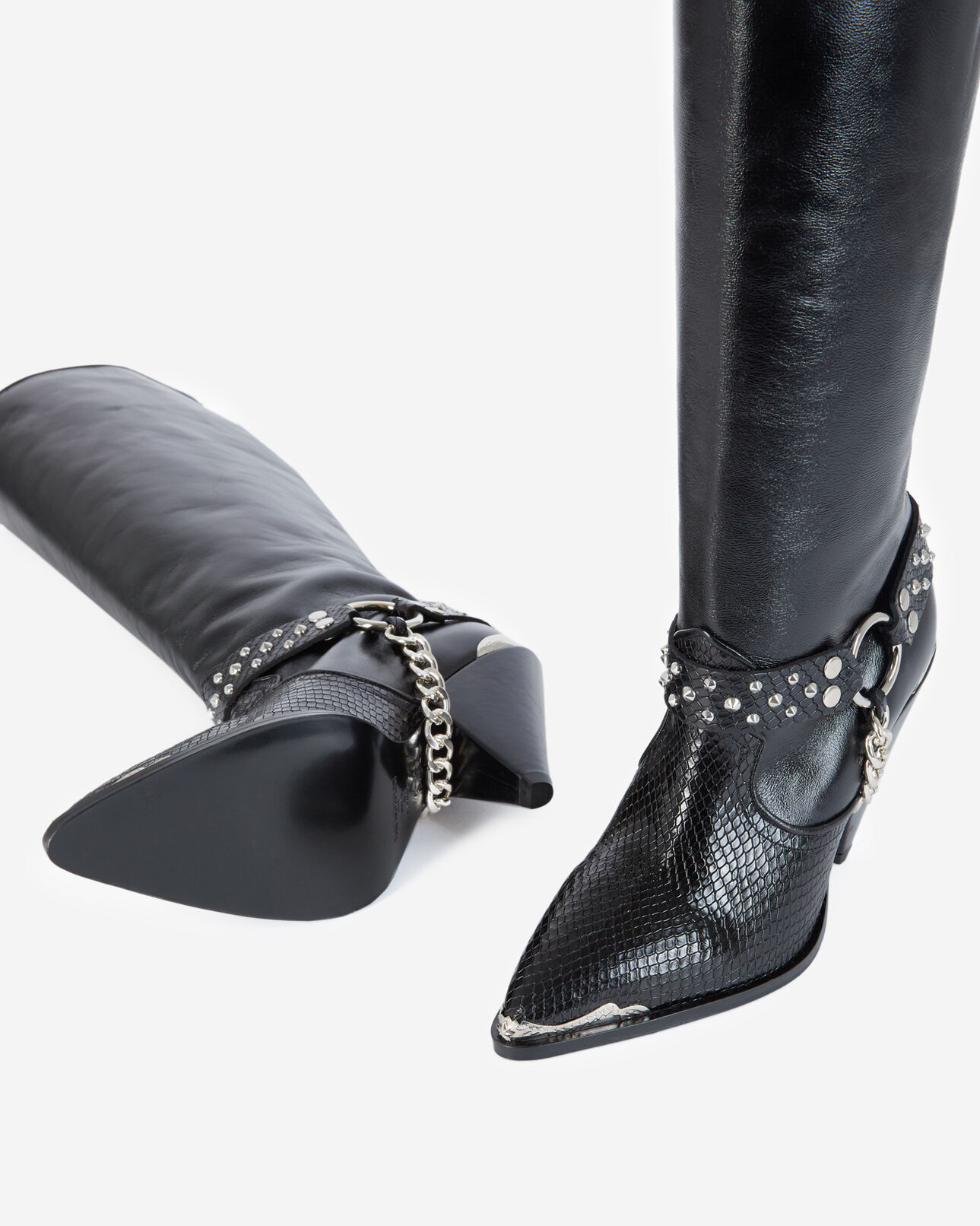 The Kooples MUJER BLACK botas negras tacón piel pedrería amovible